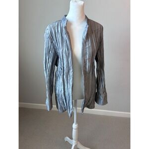 Chico's Crinkle Silver Jacket Size 2‎ Womens Top Shimmer Metallic
